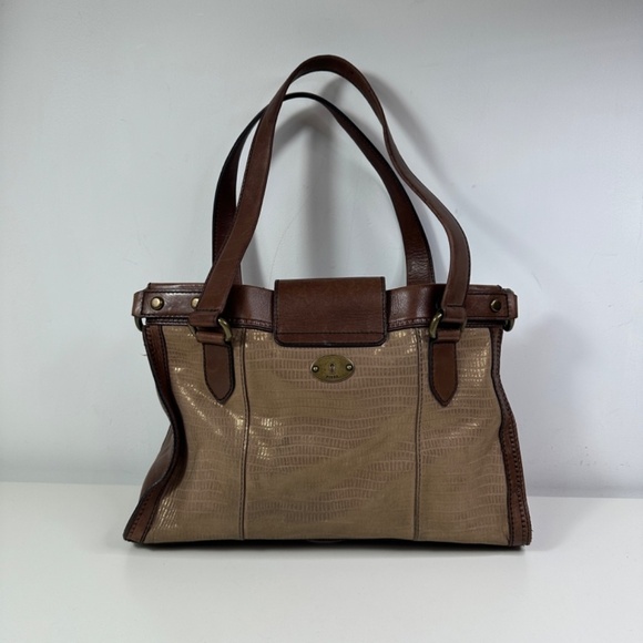 Fossil Vintage Reissue Revival Brown Metallic Leather Shoulder Bag Tote - Picture 7 of 16